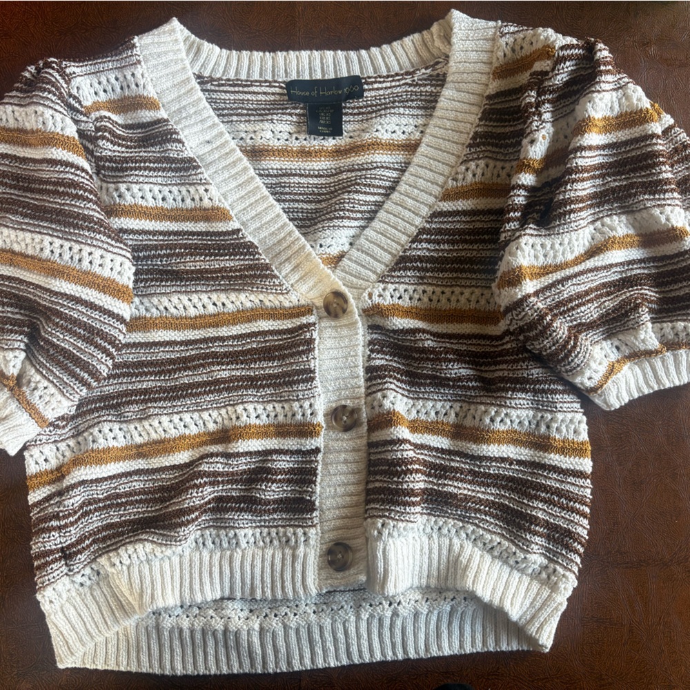 House of Harlow 1960 Striped Cardigan - Cream, Brown, Gold